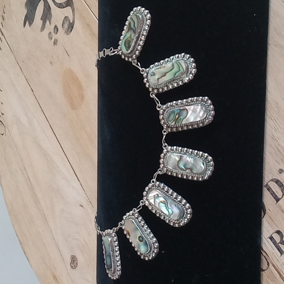 VINTAGE STERLING SILVER ABALONE MEXICAN STERLING SILVER NECKLACE - Picture 1 of 5